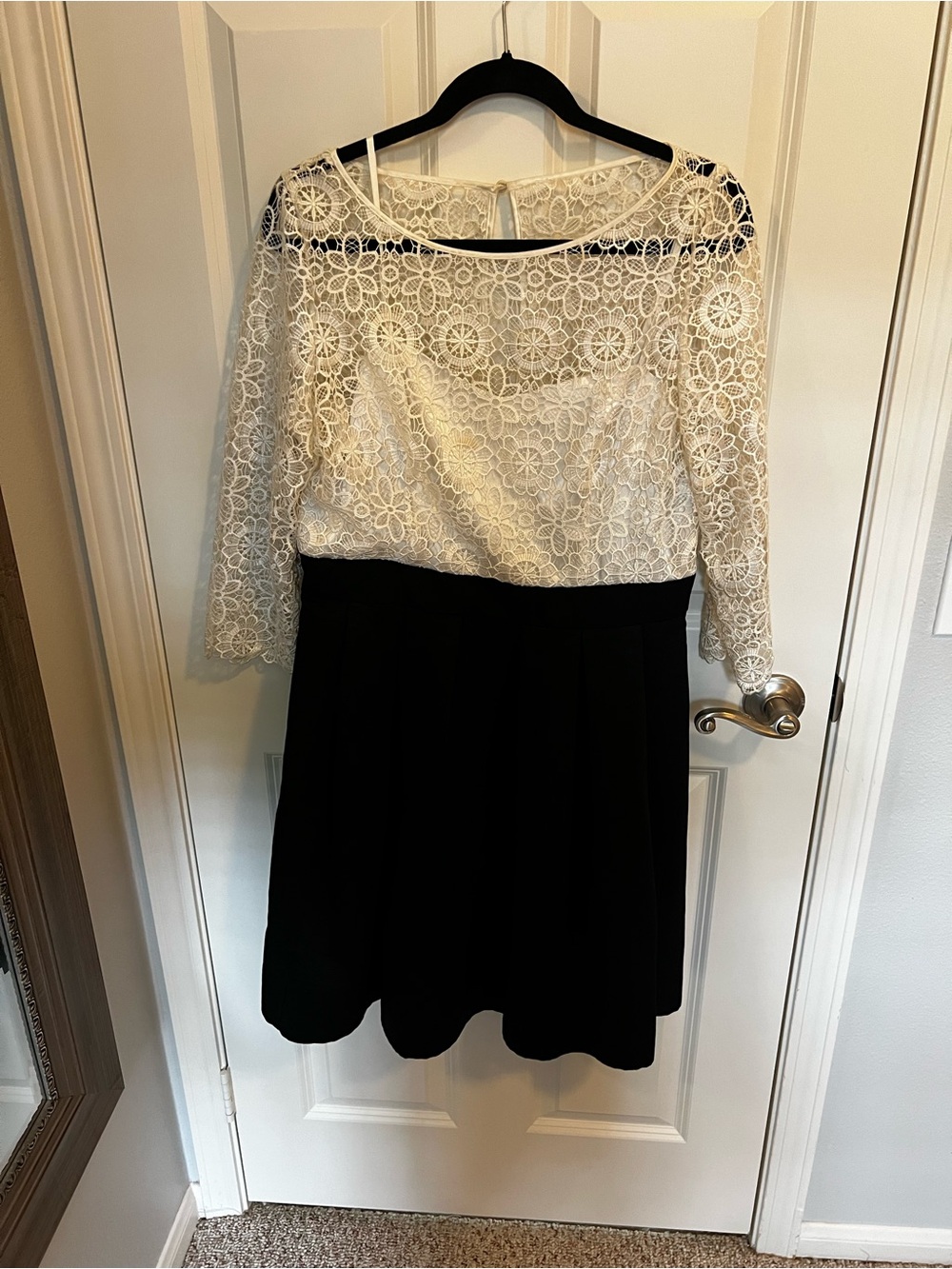 Eliza J Black Floral Lace Bodice Long Sleeve Dress